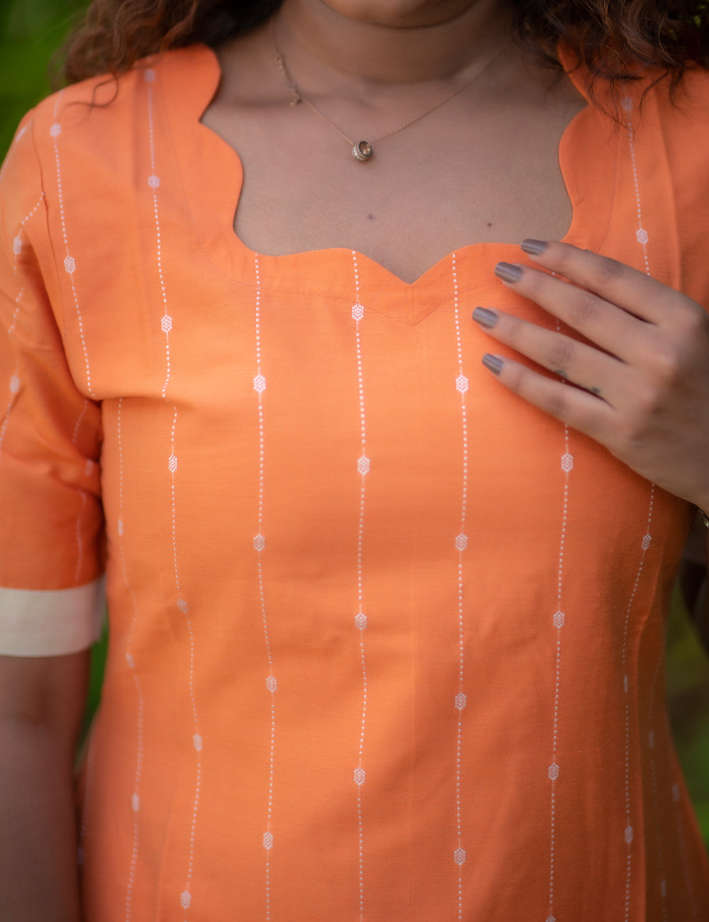 PEACH ORANGE RAW SILK BUTTA DESI GRACE KURTI SET 3 PCS