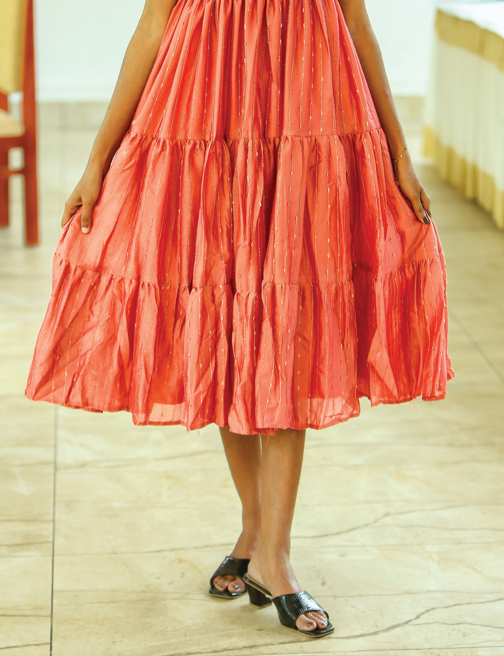 Anaya Two-Tone Coral & Cream Midi Dress for Women
