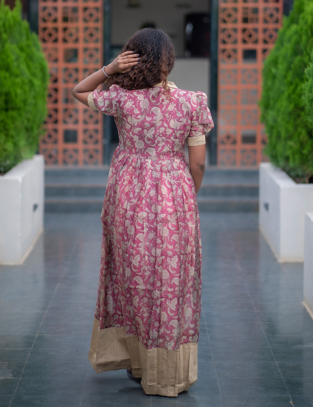 PINK WITH OFF-WHITE CHANDERI SILK AVIRA FULL FROCK