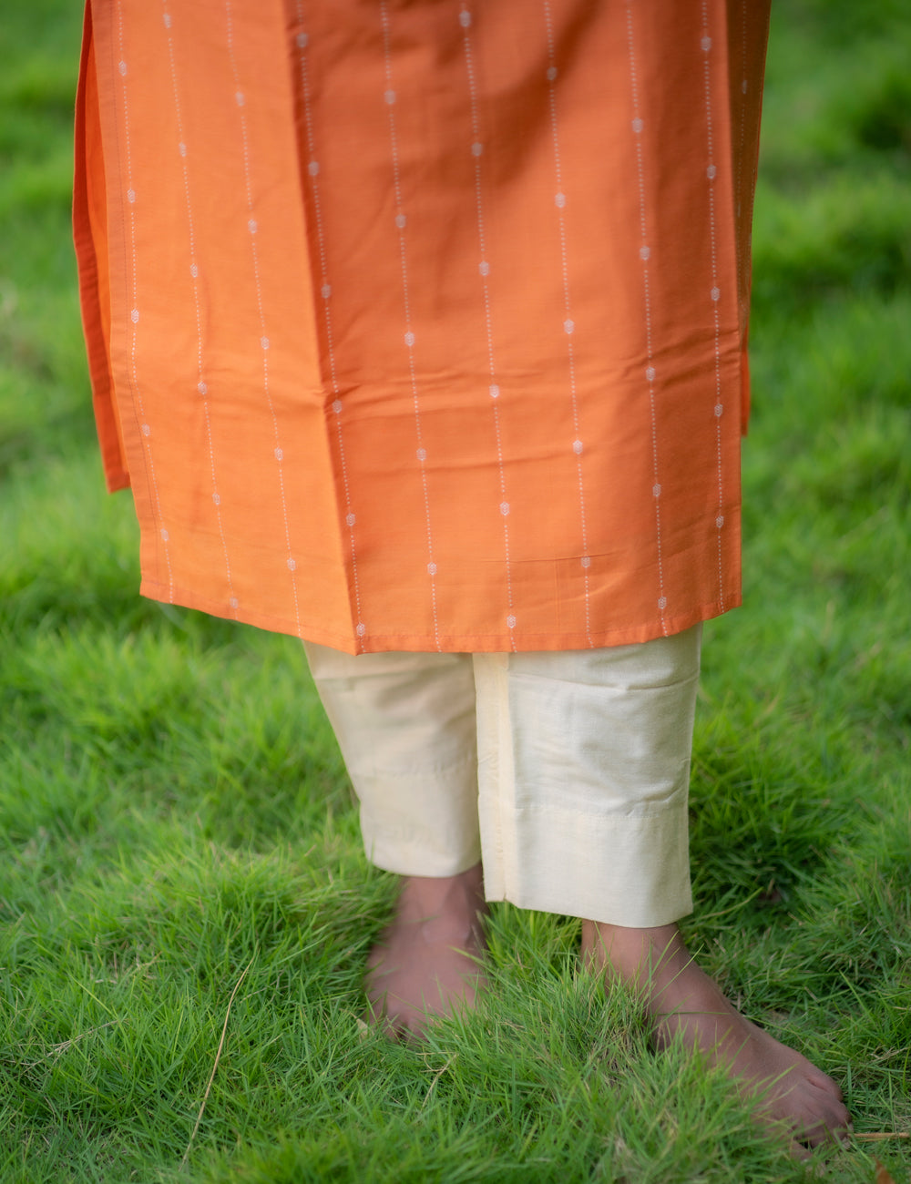 PEACH ORANGE RAW SILK BUTTA DESI GRACE KURTI SET 3 PCS