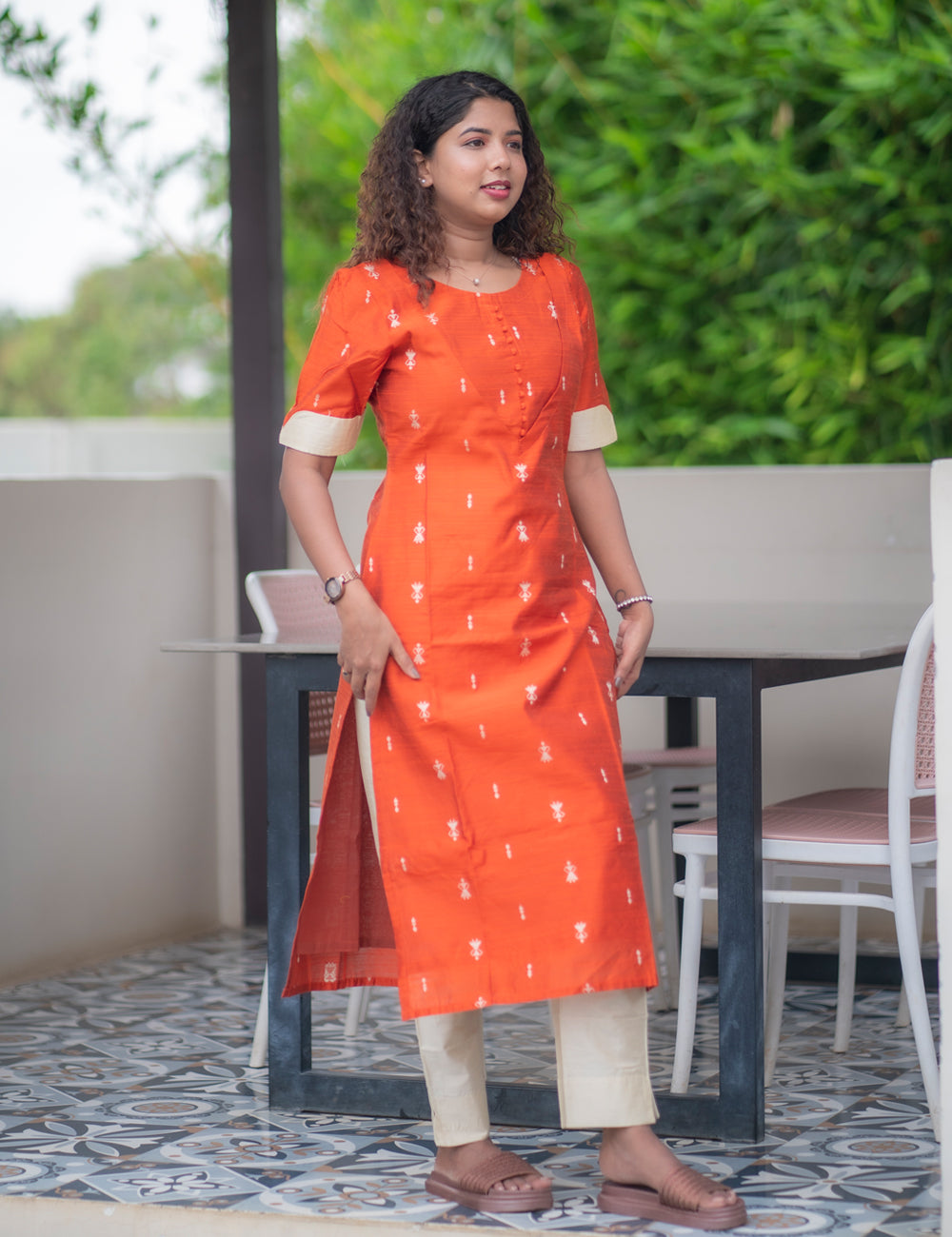 BURNT ORANGE RAWSILK ANIKA KURTI SET 2 PCS