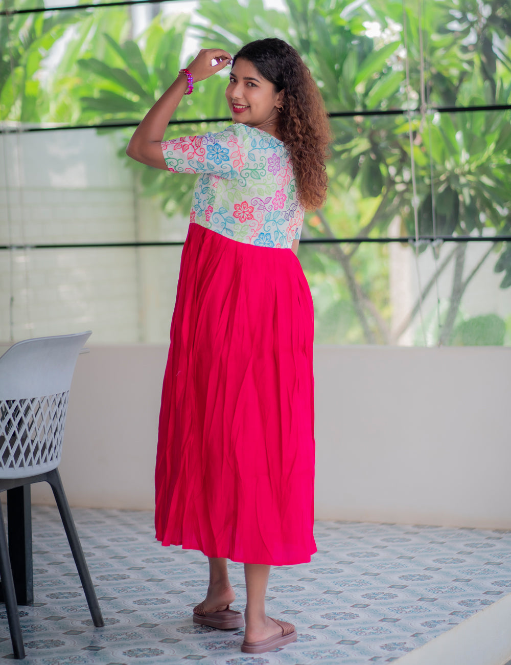 CRIMSON RED ROMAN SILK WITH DIGITAL PRINTED KOTA NILA MAXI