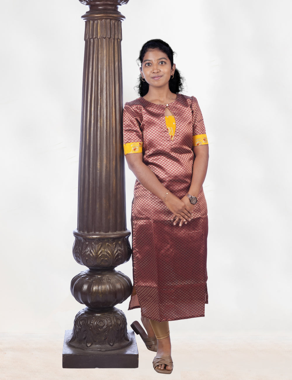 Maroon Banarasi Ethnic Kurti for Women