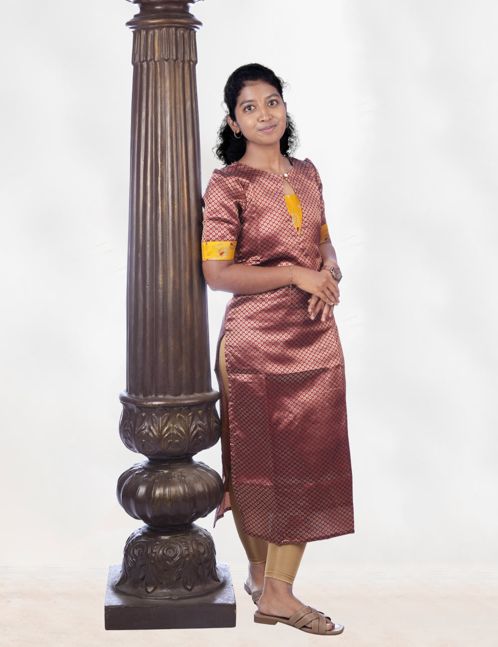 Maroon Banarasi Ethnic Kurti for Women