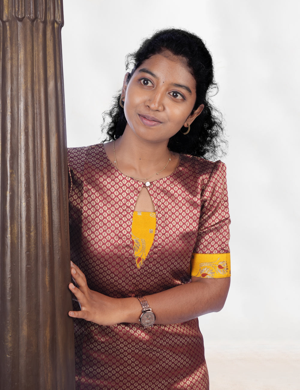 Maroon Banarasi Ethnic Kurti for Women