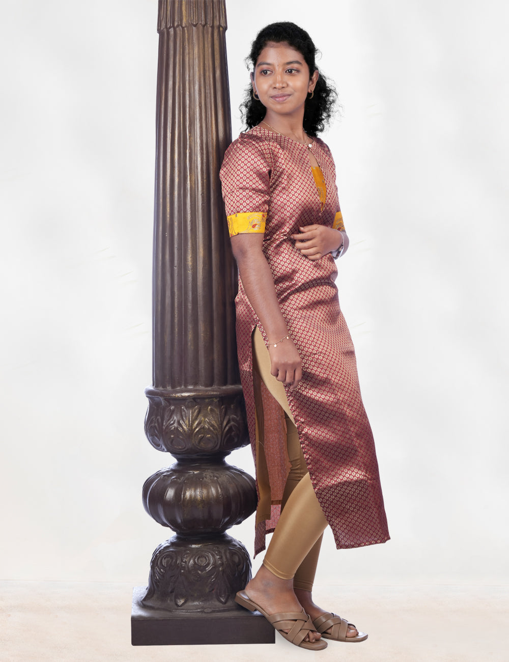 Maroon Banarasi Ethnic Kurti for Women