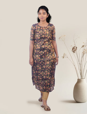 BROWN TISSUE FLORAL PRINT KURTI