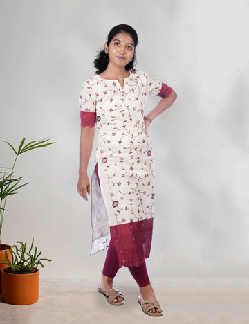 OFF-WHITE WITH MARRON EMBROIDERED TISHA ETHNIC KURTI