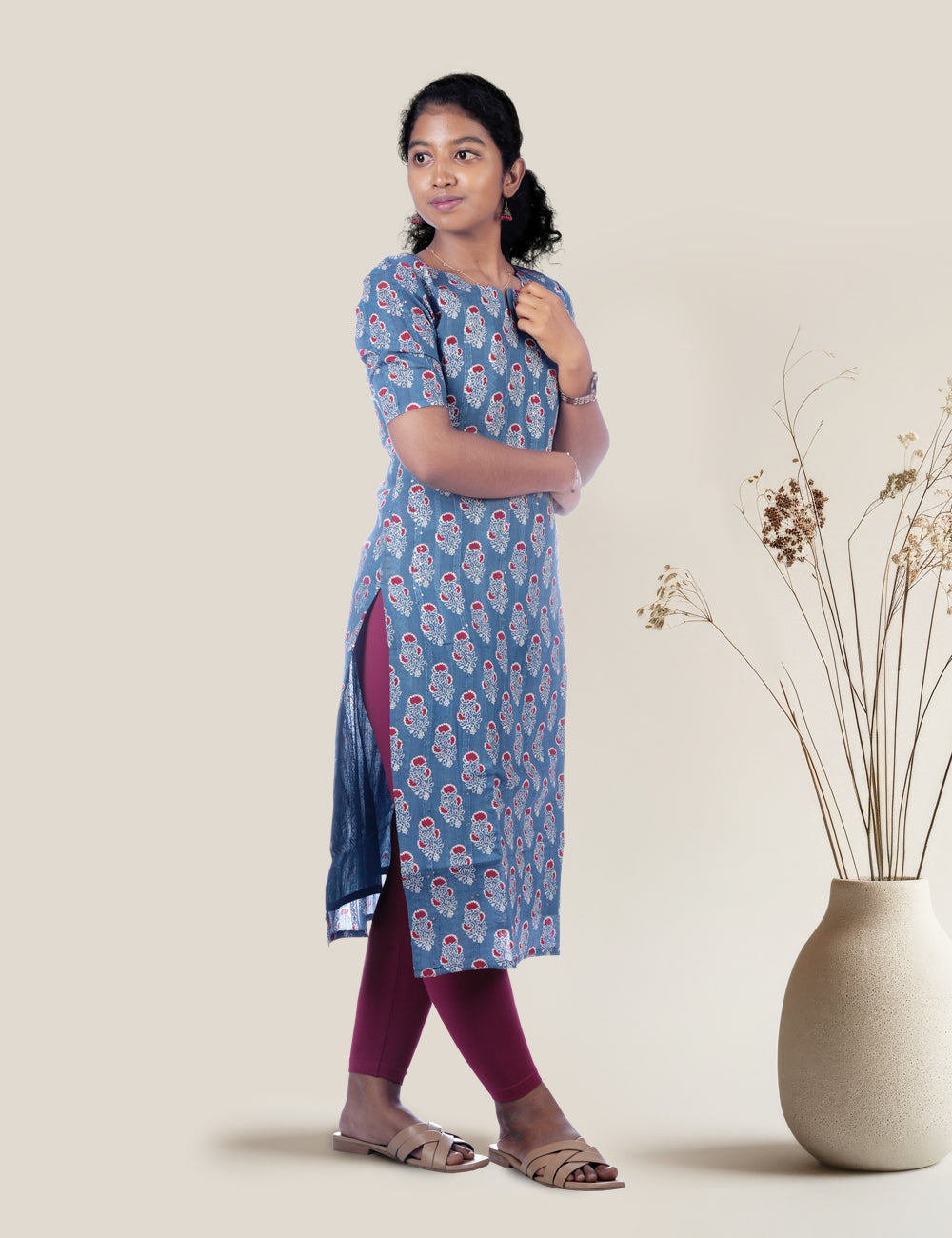 DENIM BLUE PRINTED MAYAA STRAIGHT-CUT KURTI