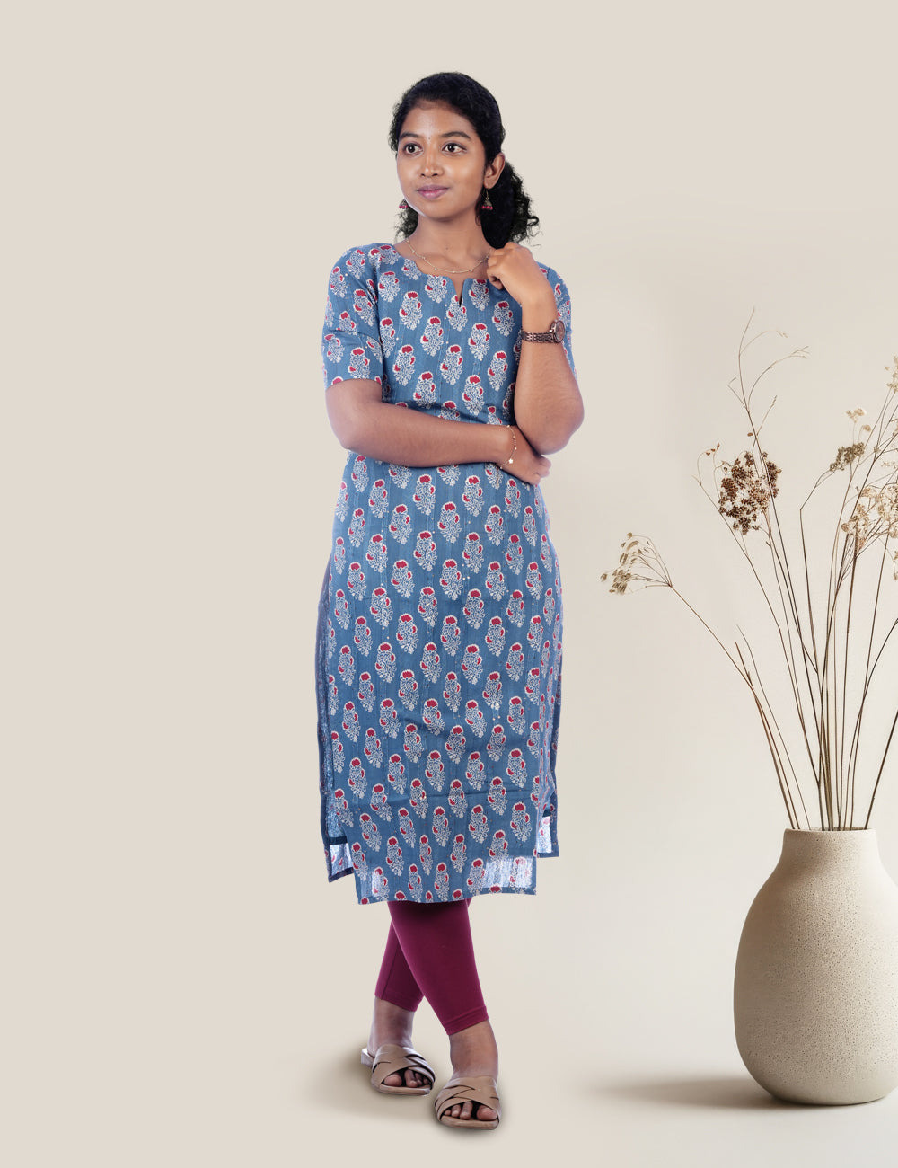 DENIM BLUE PRINTED MAYAA STRAIGHT-CUT KURTI