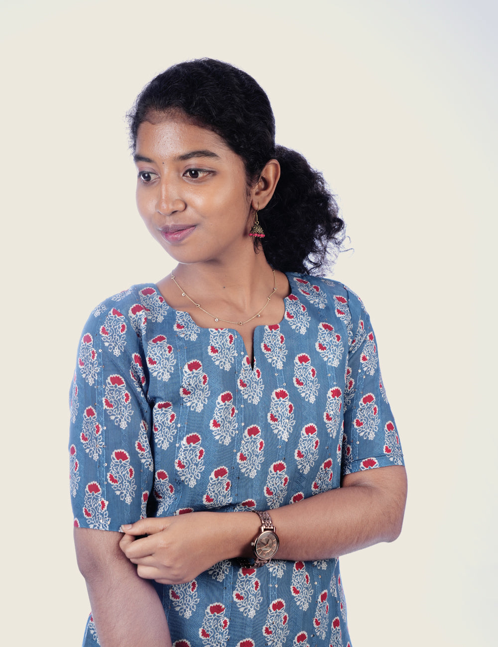 DENIM BLUE PRINTED MAYAA STRAIGHT-CUT KURTI