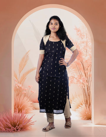 BLACK WITH GOLD RAW SILK KIARA ETHNIC KURTA SET 3PC