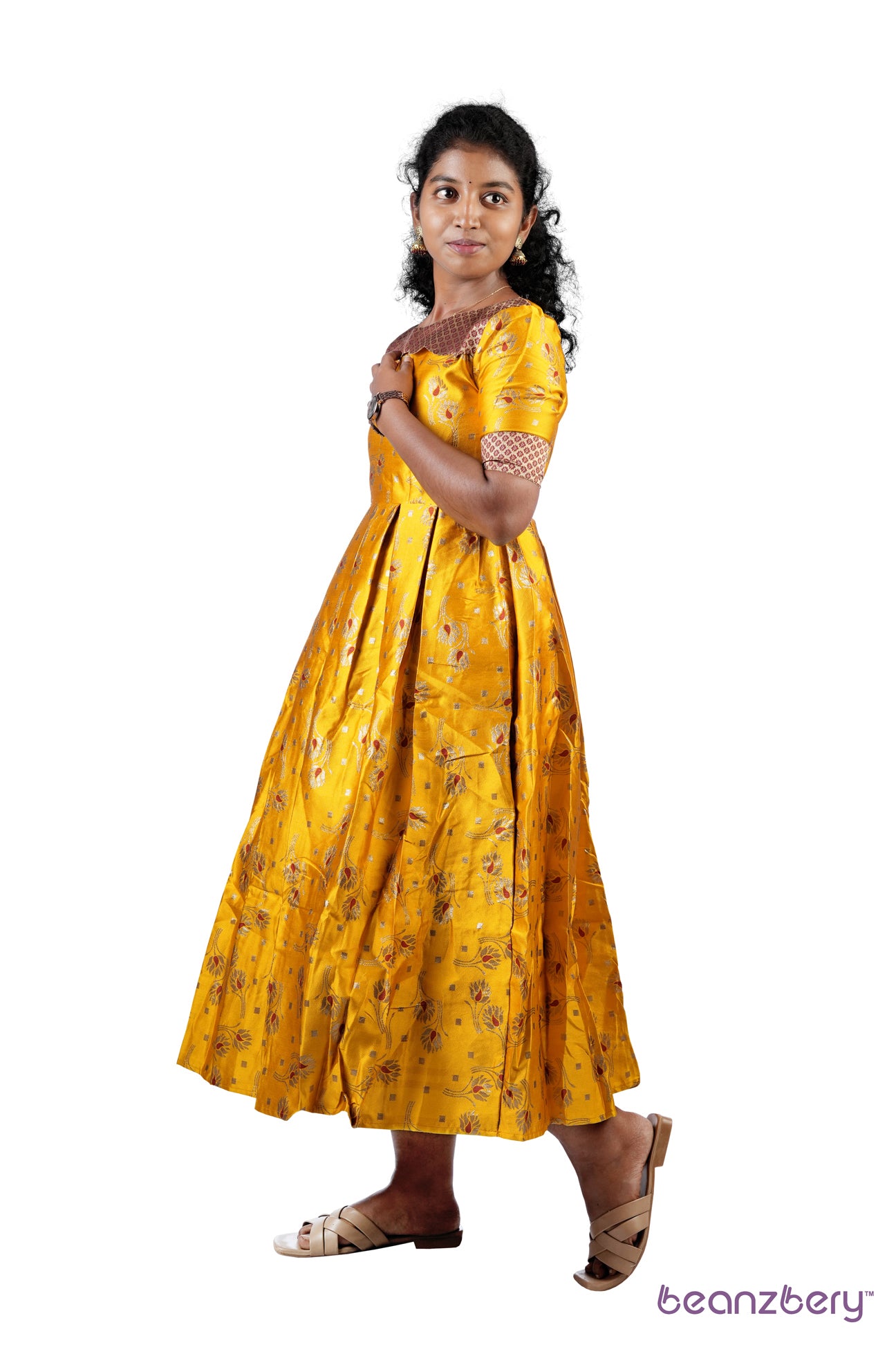YELLOW WITH MAROON BANARASI SILK DHIYAA DRESS
