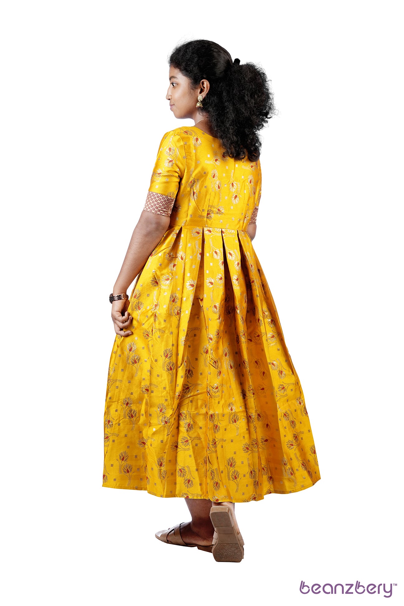 YELLOW WITH MAROON BANARASI SILK DHIYAA DRESS