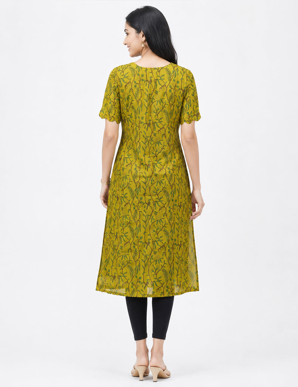 MEHANDI GREEN CHANDERI FLORAL KURTI