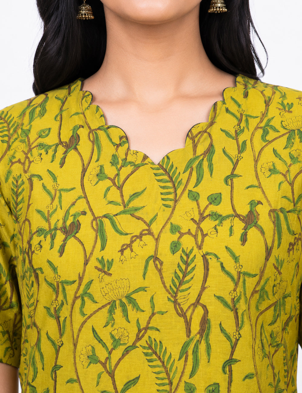 MEHANDI GREEN CHANDERI FLORAL KURTI