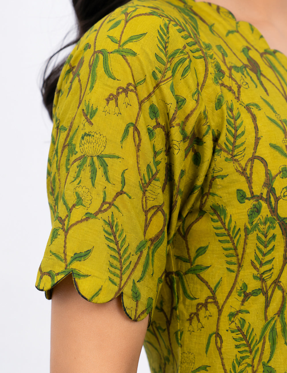 MEHANDI GREEN CHANDERI FLORAL KURTI