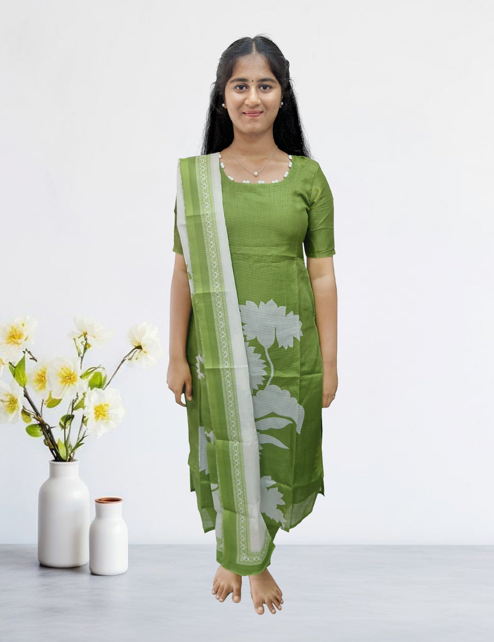 Green Kota Floral 3-Piece Kurti Set