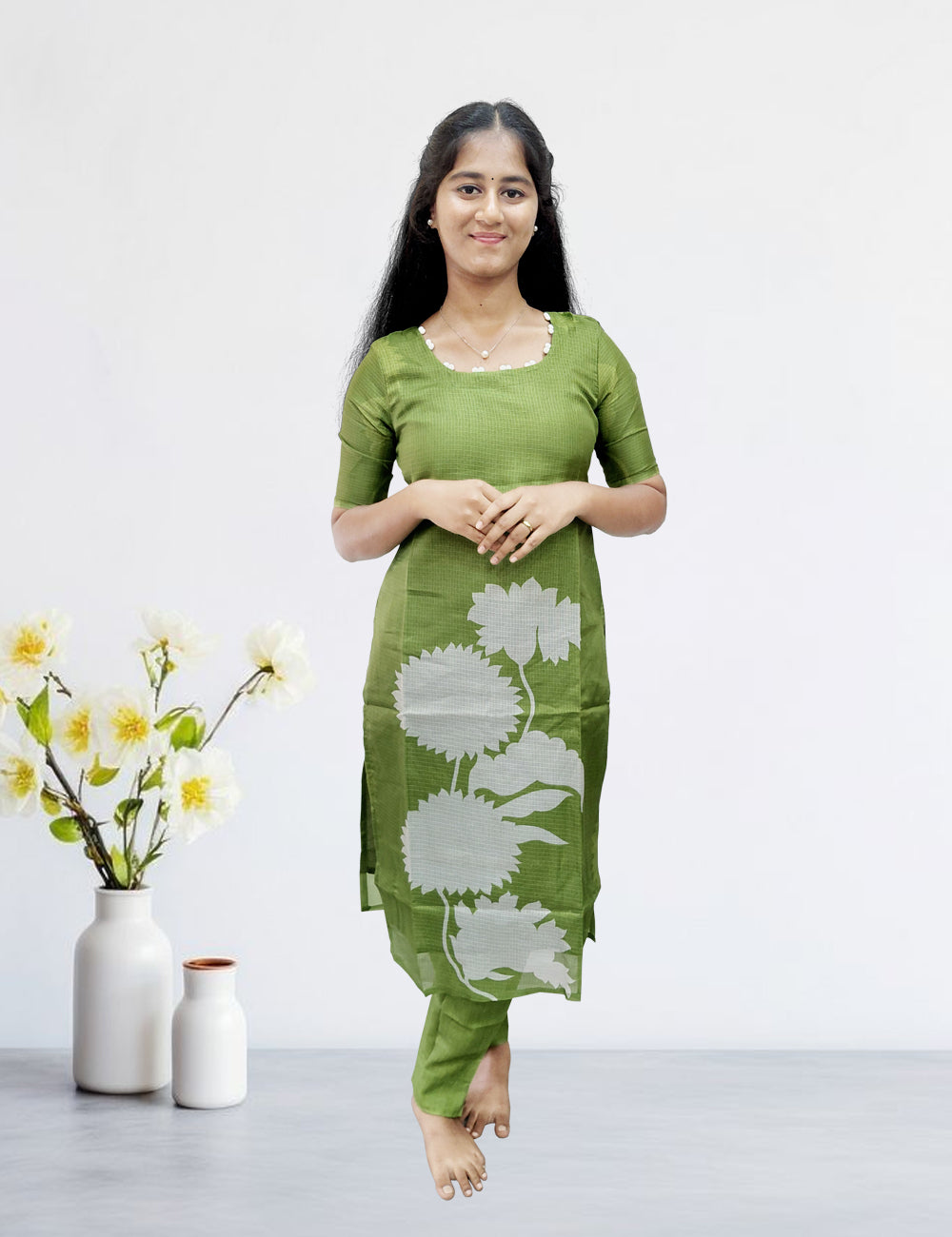 Green Kota Floral 3-Piece Kurti Set
