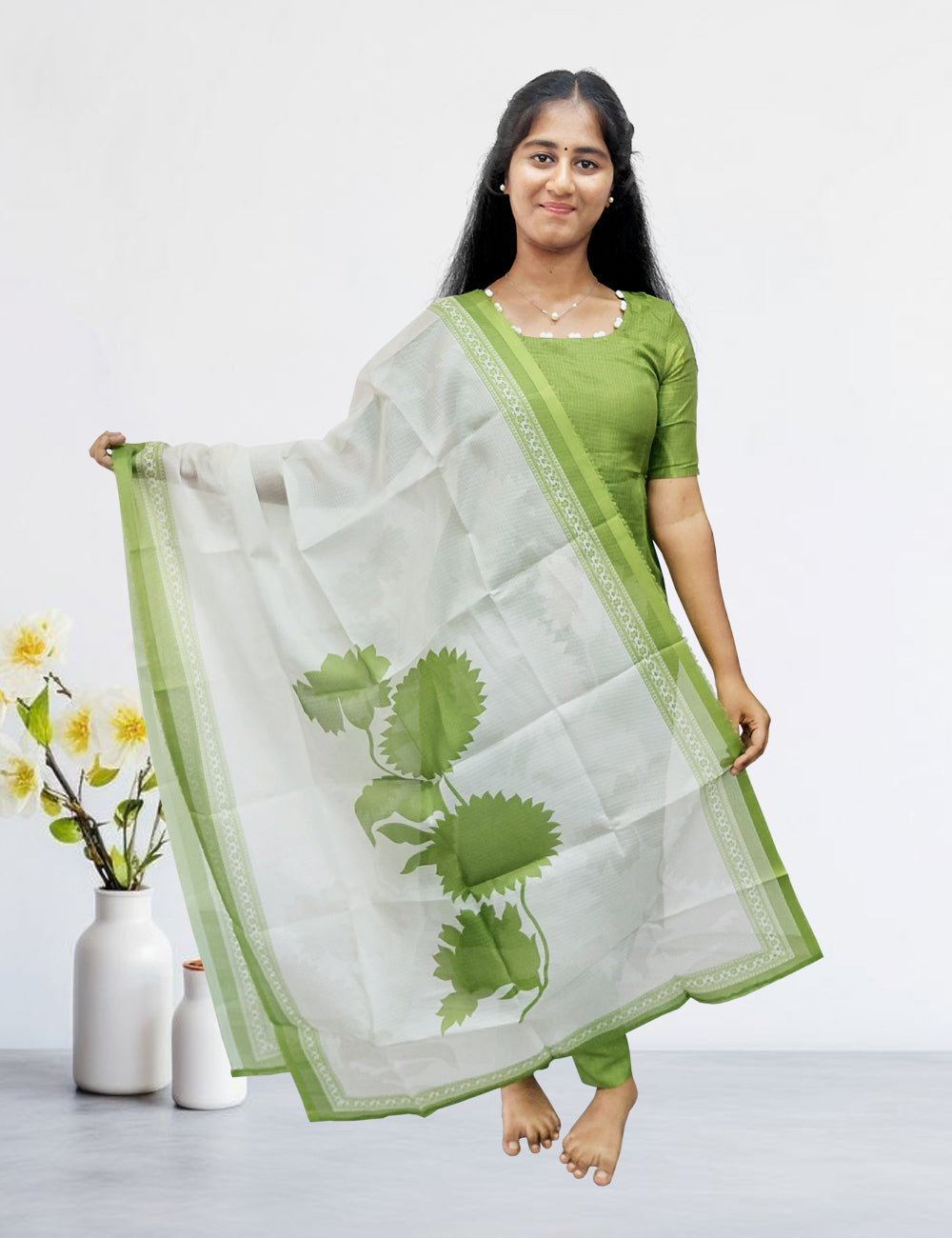 Green Kota Floral 3-Piece Kurti Set