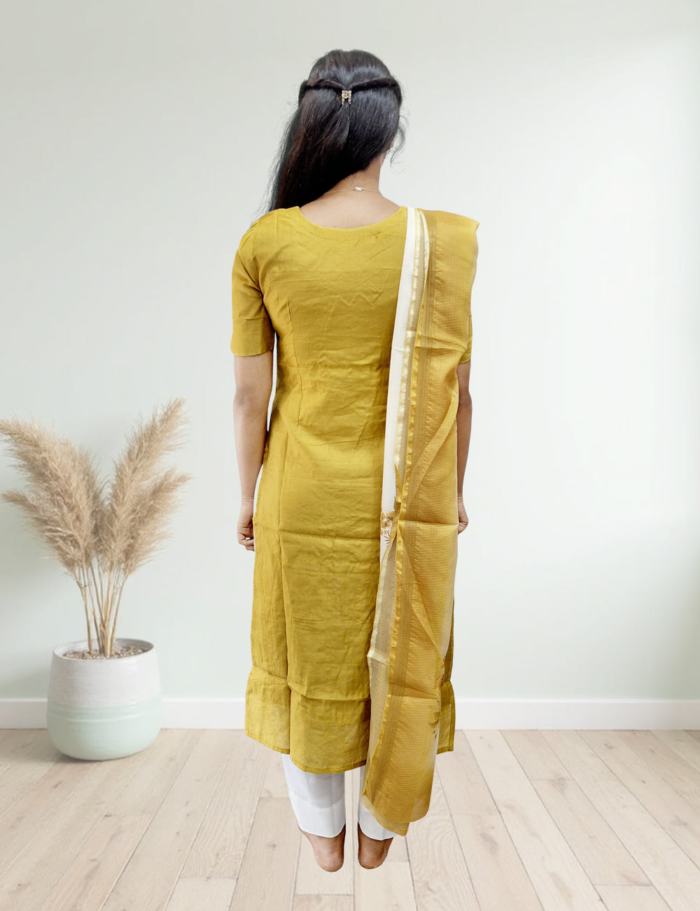 Mustard Floral Embroidered 3-Piece Kurti Set