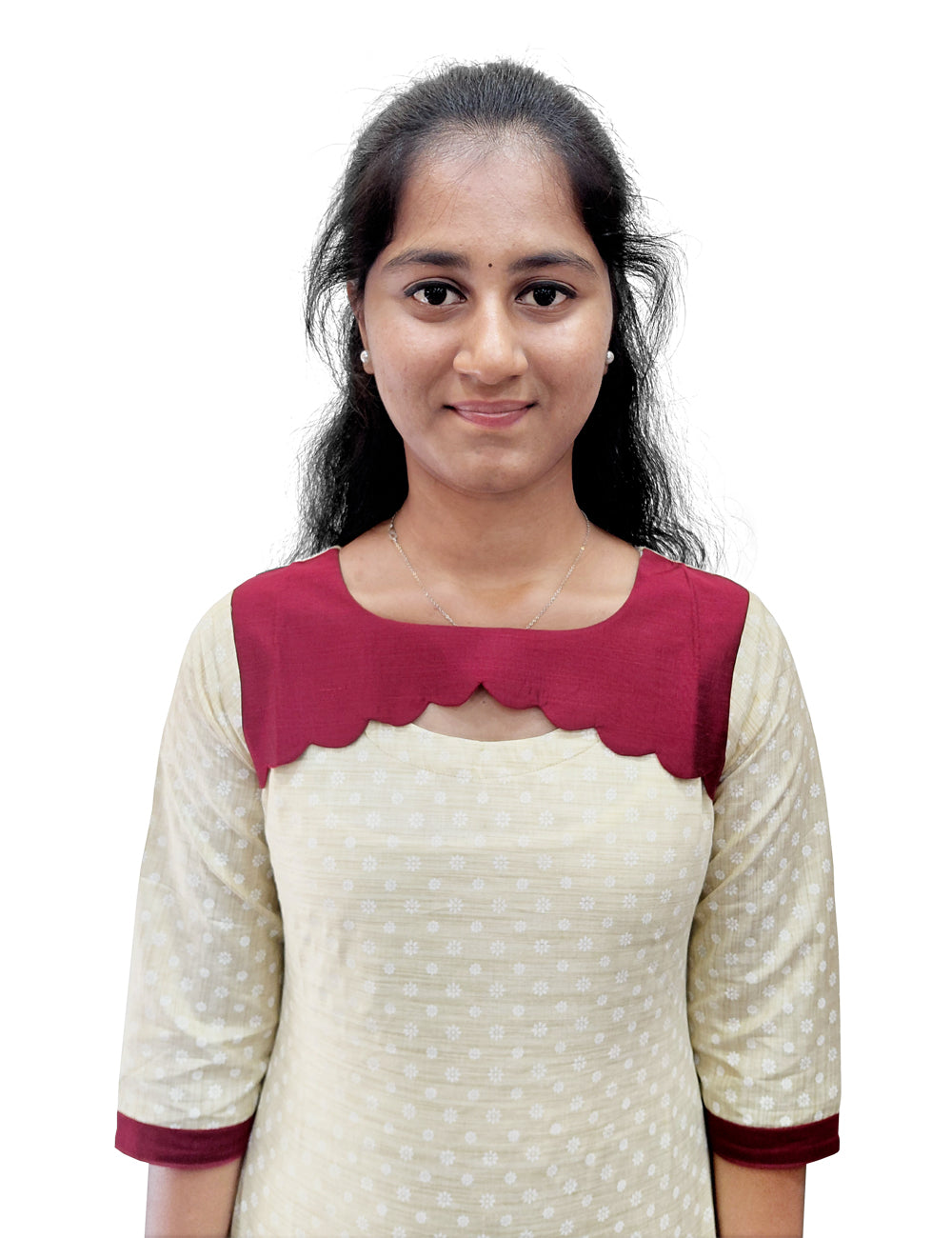 Off-White & Maroon Scallop Kurti Set – 3 Piece Ethnic Wear