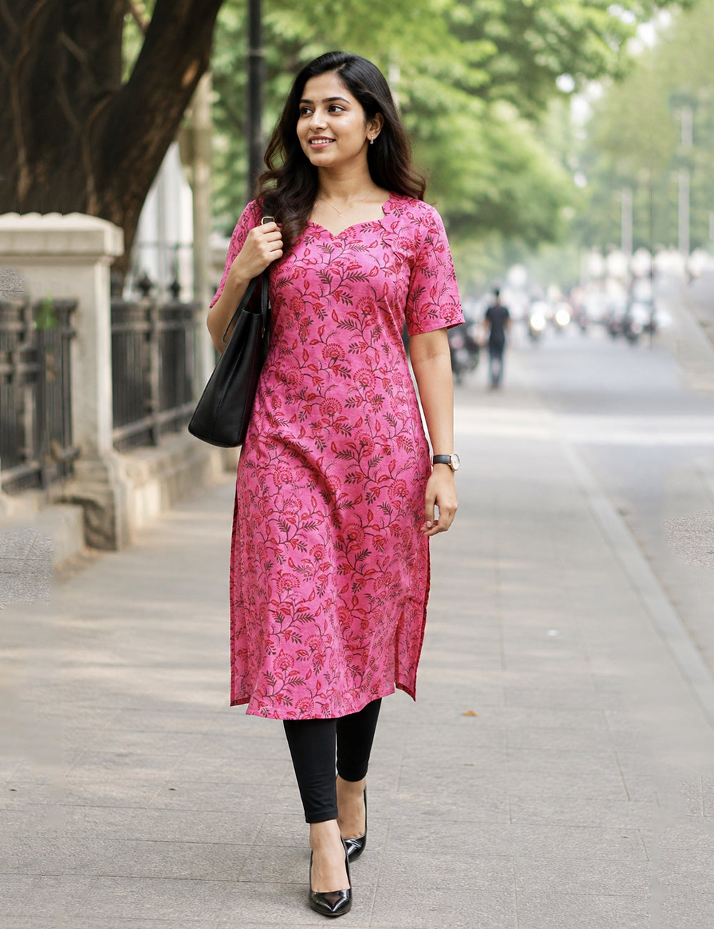PINK CHANDERI FLORAL KURTI