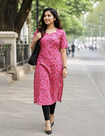 PINK CHANDERI FLORAL KURTI