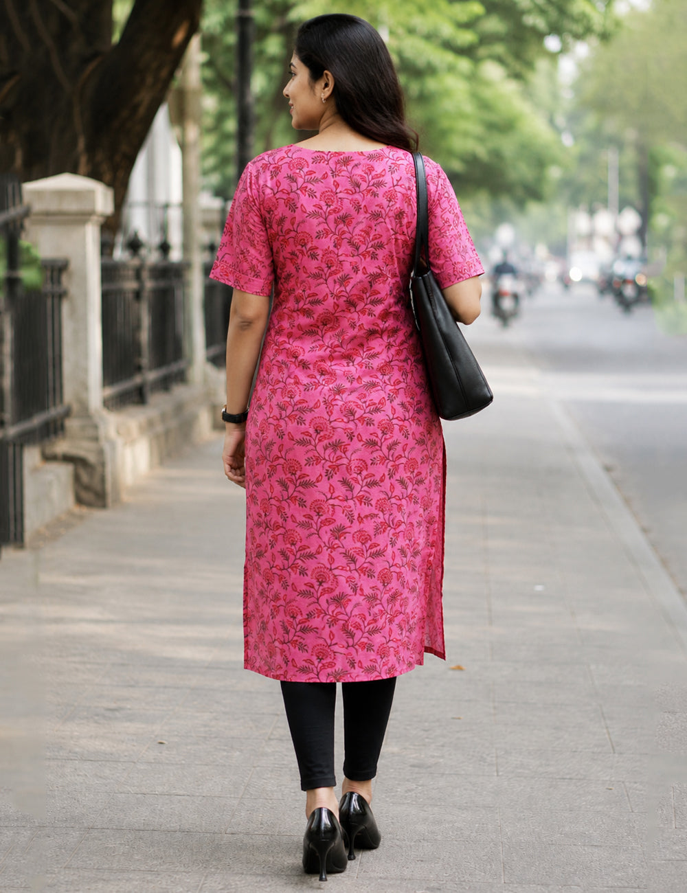 PINK CHANDERI FLORAL KURTI