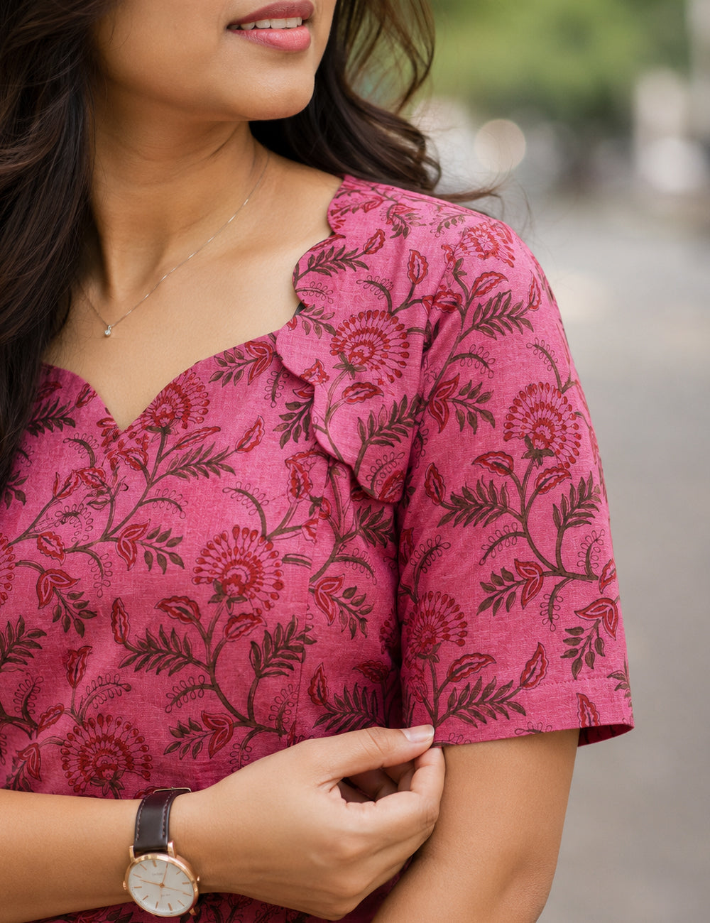 PINK CHANDERI FLORAL KURTI