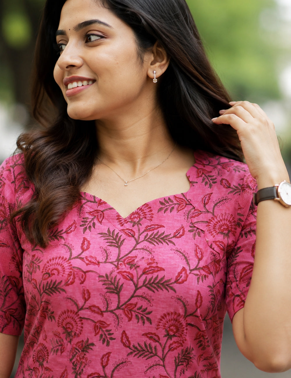 PINK CHANDERI FLORAL KURTI