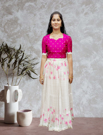 Pink Printed Crop Top & Floral Skirt Set | Women’s Ethnic Set