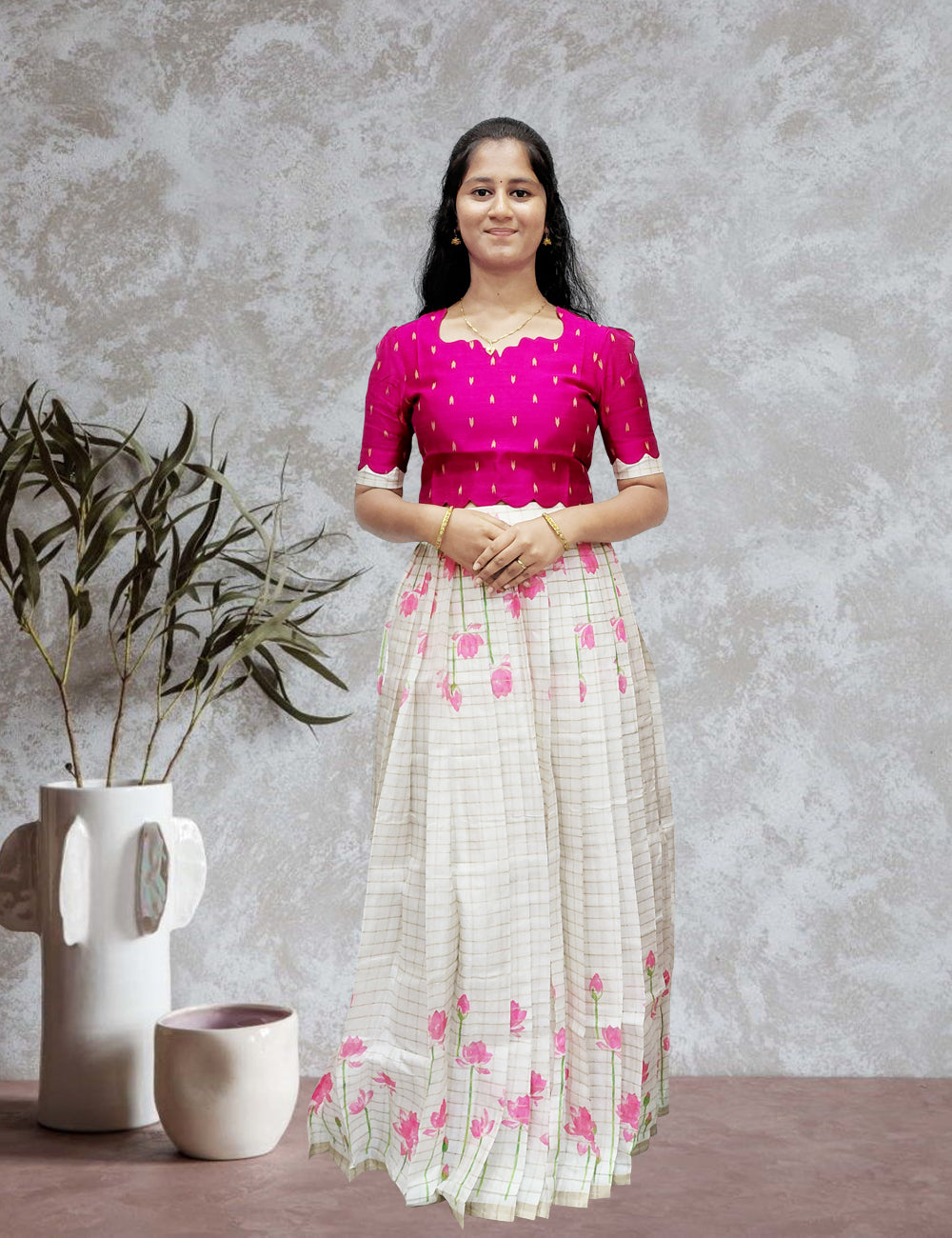 Pink Printed Crop Top & Floral Skirt Set | Women’s Ethnic Set