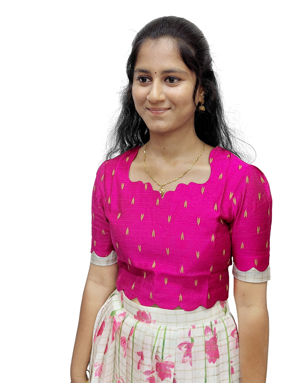 Pink Printed Crop Top & Floral Skirt Set | Women’s Ethnic Set