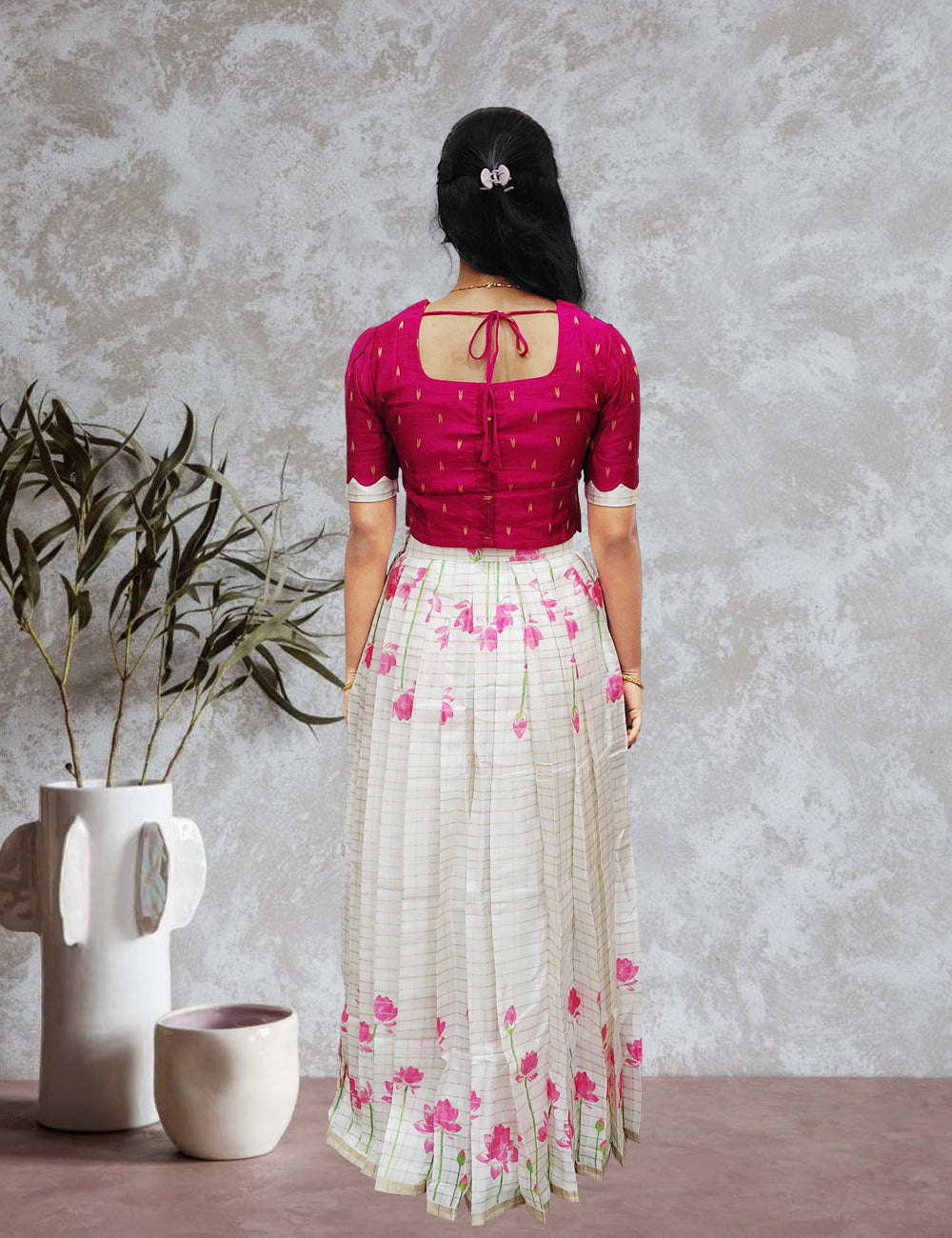 Pink Printed Crop Top & Floral Skirt Set | Women’s Ethnic Set