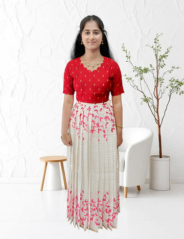 Red Butterfly Printed Skirt & Top Set for Women | Ethnic Fusion Wear