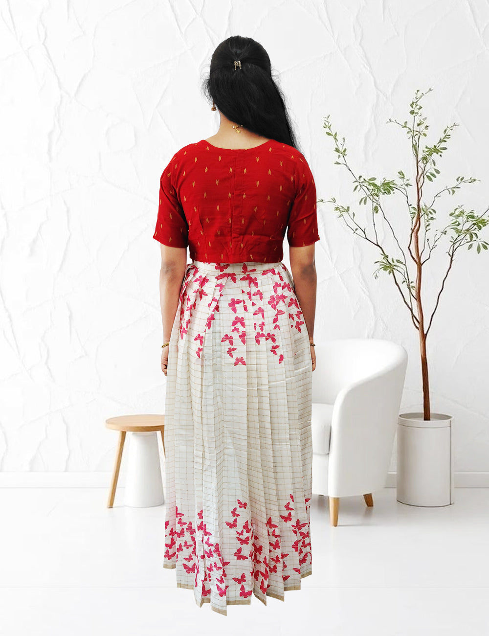 Red Butterfly Printed Skirt & Top Set for Women | Ethnic Fusion Wear