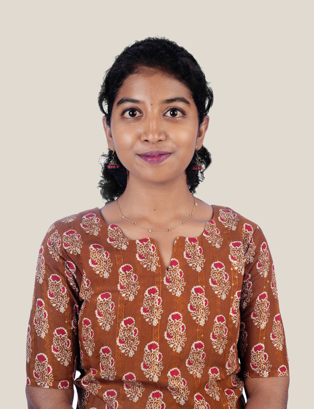 BROWN FLORAL PRINTED OVIYA STRAIGHT KURTI