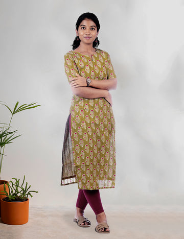 OLIVE GREEN PRINTED NIVAA STRAIGHT KURTI