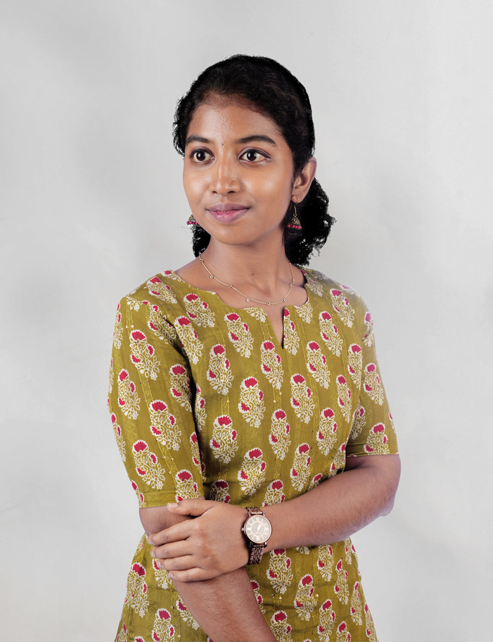 OLIVE GREEN PRINTED NIVAA STRAIGHT KURTI