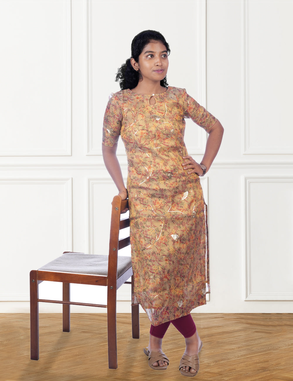 GOLDSILK TISSUE SEQUINS EMBROIDERED KURTI