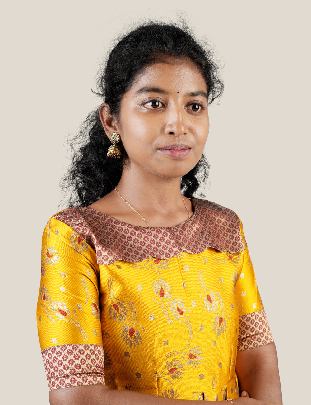 YELLOW WITH MAROON BANARASI SILK DHIYAA DRESS