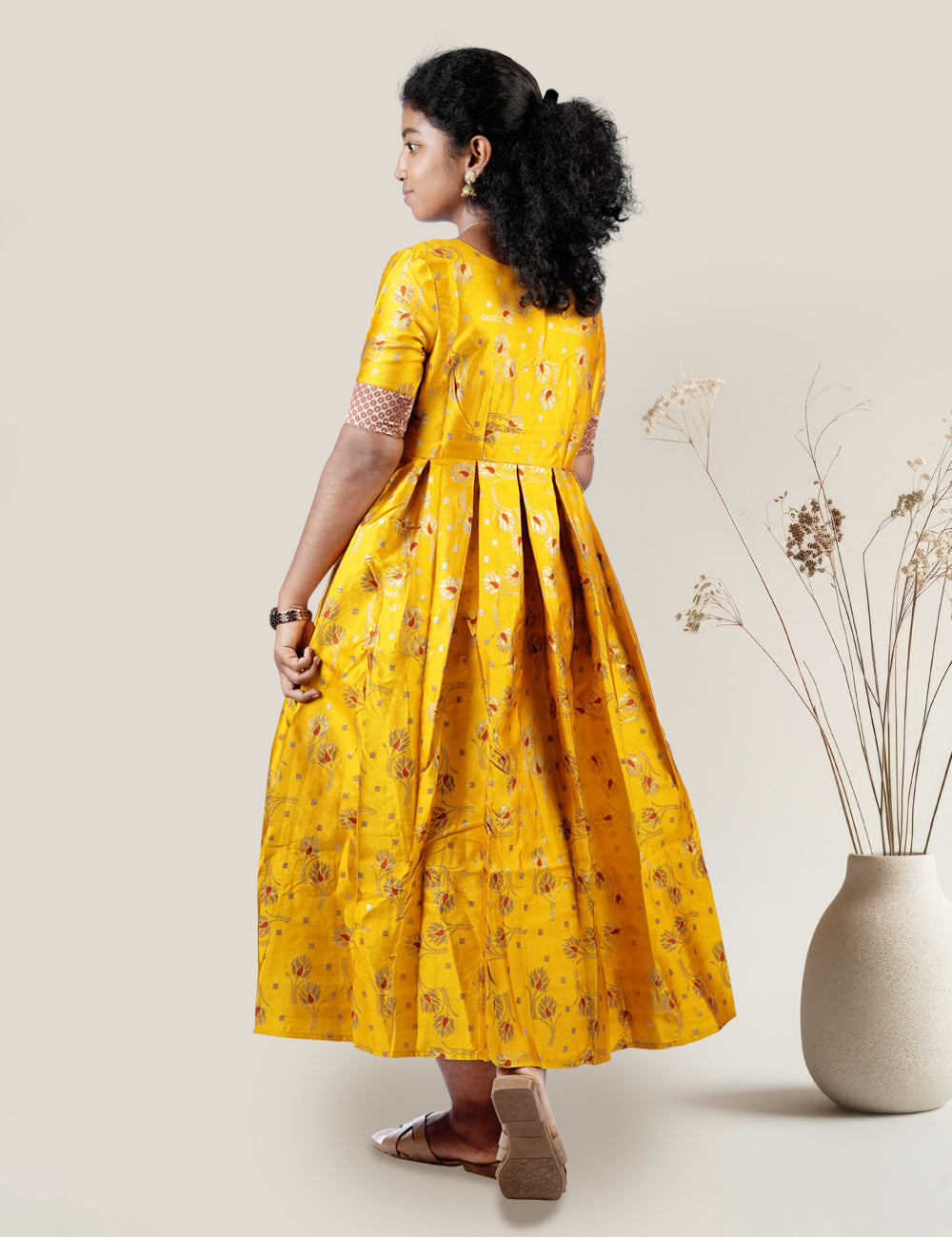 YELLOW WITH MAROON BANARASI SILK DHIYAA DRESS